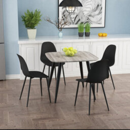 Core Products Aspen Grey Oak Effect 80Cm Square Dining Table With 4 Black Plastic Curve Design Chairs