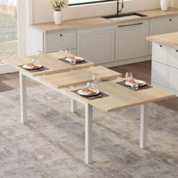 Extendable Table 47.3'' 63'' Wooden Kitchen Dining Table With Metal Frame & Legs - thumbnail 1