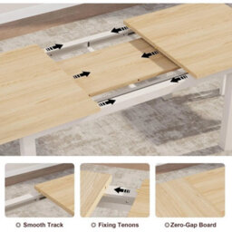 Extendable Table 47.3'' 63'' Wooden Kitchen Dining Table With Metal Frame & Legs - thumbnail 3