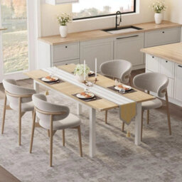 Extendable Table 47.3'' 63'' Wooden Kitchen Dining Table With Metal Frame & Legs - thumbnail 6