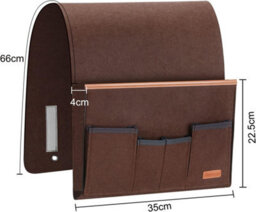 (Brown) Sofa Armrest Organizer, Storage Chair Bag With 5 Pockets, Cover For Remote Control, Ipad, Magazine, Glasses - thumbnail 5