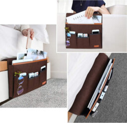 (Brown) Sofa Armrest Organizer, Storage Chair Bag With 5 Pockets, Cover For Remote Control, Ipad, Magazine, Glasses - thumbnail 2