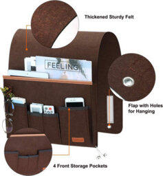 (Brown) Sofa Armrest Organizer, Storage Chair Bag With 5 Pockets, Cover For Remote Control, Ipad, Magazine, Glasses - thumbnail 3