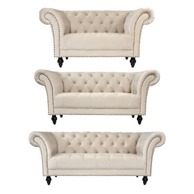 Bravich Cambridge Chesterfield Sofa Suite - Velvet Cream - image 1