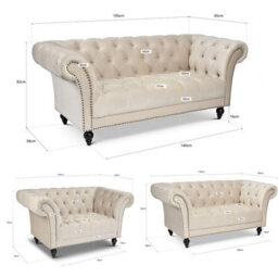 Bravich Cambridge Chesterfield Sofa Suite - Velvet Cream - thumbnail 9
