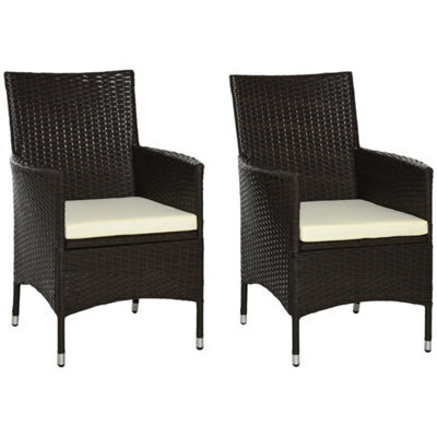 2 Pieces Outdoor Rattan Armchair Garden Dining Chair Set Coffee - image 1