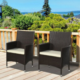 2 Pieces Outdoor Rattan Armchair Garden Dining Chair Set Coffee - thumbnail 3