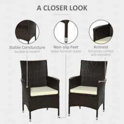 2 Pieces Outdoor Rattan Armchair Garden Dining Chair Set Coffee - thumbnail 5