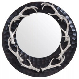 Orsina Brown And Nickel Finish Wall Mirror, Round Wall Mirror With Texture, Decorative Wall Mirror