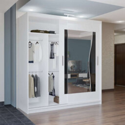 M N Furniture Ltd Wardrobe With Led Light - Modern Sliding Door Mirrored Wardrobe- Adjustable Storage Bedroom Cabinet  (White, 203Cm) - thumbnail 4