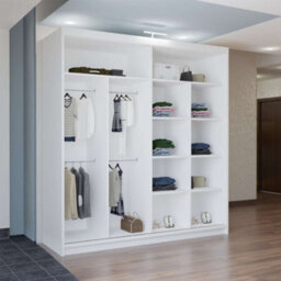 M N Furniture Ltd Wardrobe With Led Light - Modern Sliding Door Mirrored Wardrobe- Adjustable Storage Bedroom Cabinet  (White, 203Cm) - thumbnail 5
