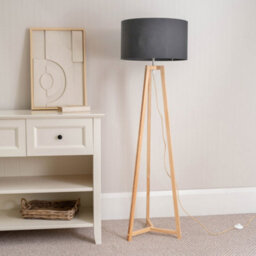 Valuelights Lottie Natural Wood Tripod Floor Lamp With Charcoal Grey Drum Shade - thumbnail 3