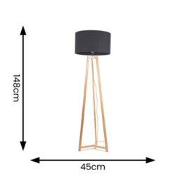 Valuelights Lottie Natural Wood Tripod Floor Lamp With Charcoal Grey Drum Shade - thumbnail 4
