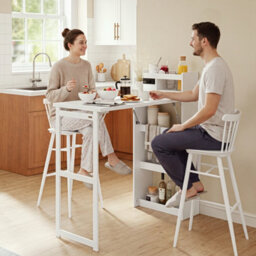 Sobuy Kitchen Cart With Foldable Table 78.5X20.9X47.2 Inch Load Capacity 69 Kg Fwt115-W - White - thumbnail 7