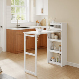 Sobuy Kitchen Cart With Foldable Table 78.5X20.9X47.2 Inch Load Capacity 69 Kg Fwt115-W - White - thumbnail 4