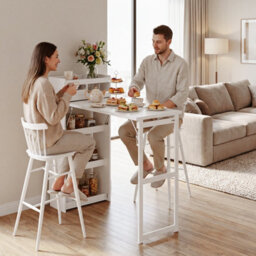 Sobuy Kitchen Cart With Foldable Table 78.5X20.9X47.2 Inch Load Capacity 69 Kg Fwt115-W - White - thumbnail 8