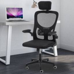 Black Ergonomic Mesh Office Chair With Adjustable Lumbar, Headrest & Swivel Seat - thumbnail 6