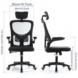 Black Ergonomic Mesh Office Chair With Adjustable Lumbar, Headrest & Swivel Seat - thumbnail 2