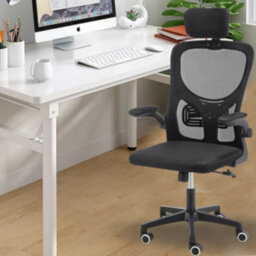 Black Ergonomic Mesh Office Chair With Adjustable Lumbar, Headrest & Swivel Seat - thumbnail 3