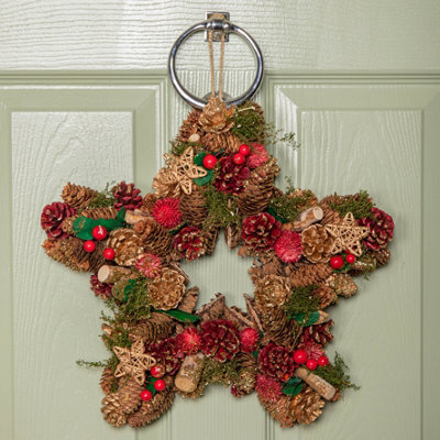Samuel Alexander 35Cm Red Hanging Star Christmas Wreath With Red Berries And Pinecones - image 1