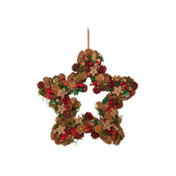 Samuel Alexander 35Cm Red Hanging Star Christmas Wreath With Red Berries And Pinecones - thumbnail 9