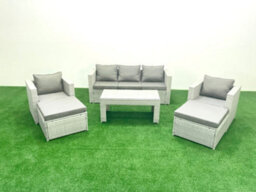 Fimous Rattan Garden Furniture Set 7 Seater Outdoor Garden Sofa 2 Chairs Oblong Coffee Table Set 2 Stools Light Grey - thumbnail 1