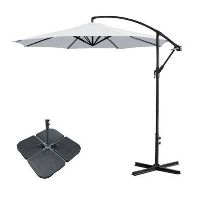 Sundaze 3M Grey Banana Parasol Cantilever Hanging Parasol Umbrella With Crank Function, Base Weights - image 1