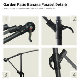 Sundaze 3M Grey Banana Parasol Cantilever Hanging Parasol Umbrella With Crank Function, Base Weights - thumbnail 7