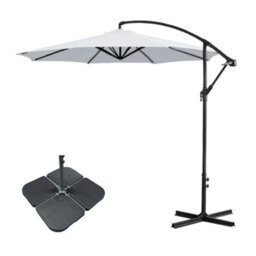 Sundaze 3M Grey Banana Parasol Cantilever Hanging Parasol Umbrella With Crank Function, Base Weights - thumbnail 1