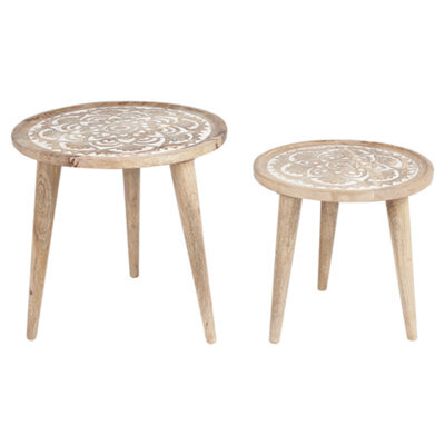 Beliani Set Of 2 Side Tables Sakita Mango Wood Brown/ White - image 1