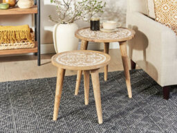 Beliani Set Of 2 Side Tables Sakita Mango Wood Brown/ White - thumbnail 2