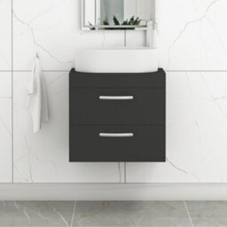 Royal Bathrooms Turin 800mm Matt Black Wall Mounted Bathroom Vanity Unit 2 Drawer Chrome Handle & Peak Countertop Basin - thumbnail 1