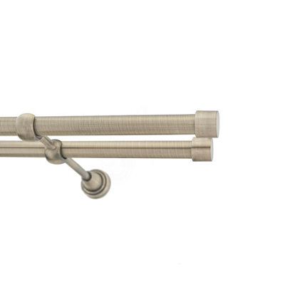 Toolty Double Metal Curtain Pole 19/19mm With Finials Rod Classic Brackets Luna 115Cm Antique Brass