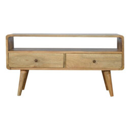 Wyld Haus Urbino Curved Oak Mango Wood Low Tv Media Unit 2 Drawers - thumbnail 2