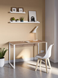 Decortie Inna Modern Work Table Oak With Sturdy White Metal Legs Particle Board Industrial Desk Width 100Cm