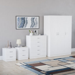 Lassic Vida Designs Riano 4 Piece Bedroom Set (2 Drawer Bedside Chest, 5 Drawer Chest, 3 Door Wardrobe), White - thumbnail 6