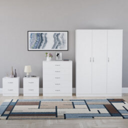 Lassic Vida Designs Riano 4 Piece Bedroom Set (2 Drawer Bedside Chest, 5 Drawer Chest, 3 Door Wardrobe), White - thumbnail 7