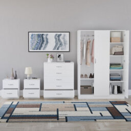 Lassic Vida Designs Riano 4 Piece Bedroom Set (2 Drawer Bedside Chest, 5 Drawer Chest, 3 Door Wardrobe), White - thumbnail 2