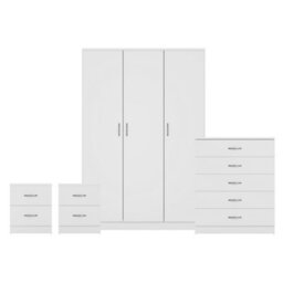 Lassic Vida Designs Riano 4 Piece Bedroom Set (2 Drawer Bedside Chest, 5 Drawer Chest, 3 Door Wardrobe), White - thumbnail 8