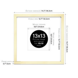"13X13"" Gold Picture Frame - 13X13"" Square Frame With 10X10"" Mount For 13X13""/10X10"" Pictures Art Deco Style Room Decor, 1 Pack" - thumbnail 2