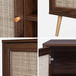Sweeek - 80Cm Scandi-Style Storage Cabinet With Wooden And Cane Rattan Dark Wood Colour 80X39X65.8 Cm - Boheme - thumbnail 5