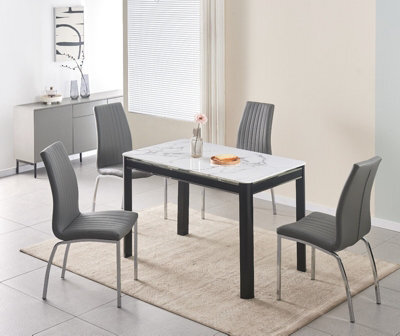 Furnizone UK Milano 4-Seater White Marble-Effect Glass Dining Table And 4 Modalux Grey Faux Leather Chairs - image 1