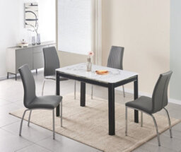 Furnizone UK Milano 4-Seater White Marble-Effect Glass Dining Table And 4 Modalux Grey Faux Leather Chairs - thumbnail 1