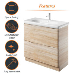 Plum&clay Eden Light Oak Floorstanding Vanity Unit With Round Resin Basin (W)940mm - thumbnail 8