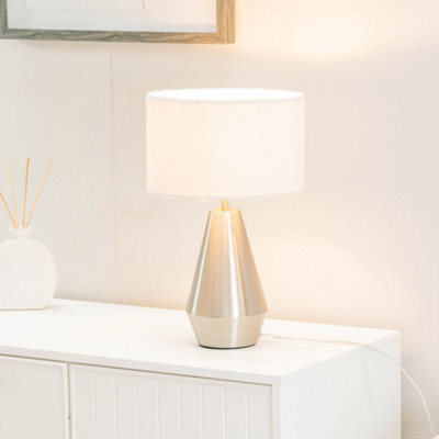 Valuelights Jax Silver Metal Touch Dimmer Table Lamp With Cream Boucle Shade - image 1