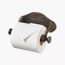 Toilet Roll Holder Wall Mounted Industrial Style Toilet Embossed Cast Iron Toilet Paper Holder Wooden Loop