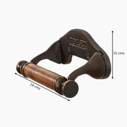 Toilet Roll Holder Wall Mounted Industrial Style Toilet Embossed Cast Iron Toilet Paper Holder Wooden Loop - thumbnail 5