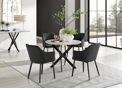 Furniturebox Uk Novara White Marble Black Leg Round Dining Table & 4 Black Calla Black Leg Chairs - image 1