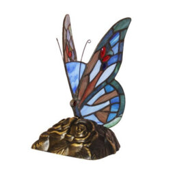 Belofay 8 Inches Blue Butterlfy Tiffany Table Lamps, Stained Glass Handmade Tiffany Vintage Bedside Table Lamps 13 Inches Height