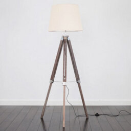 Valuelights Clipper Distressed Wood And Silver Chrome Tripod Floor Lamp With Beige Tapered Light Shade With 6W Led Gls Bulb - thumbnail 4